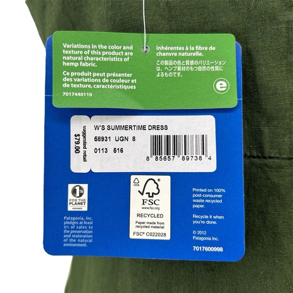 NWT Patagonia Hemp and Organic Cotton Summertime Dress Urbanist Green Size 8 - Picture 10 of 13